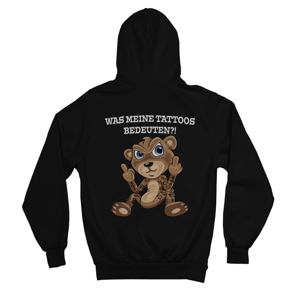 Was meine Tattoos bedeuten - Backprint Hoodie Hoodie  S Schwarz  Tattoo Fashion von inked-mafia.de. Dieses Teil gehört in jeden Kleiderschrank eines inked-rebels! Finde ideale Geschenke für Tätowierte, Tattoofans oder Tätowierer.