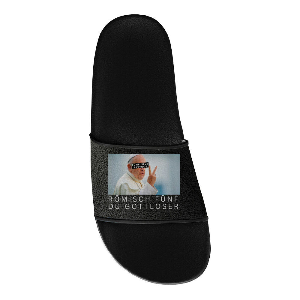 Gottlos - Badelatschen Slippers     Tattoo Fashion von inked-mafia.de. Dieses Teil gehört in jeden Kleiderschrank eines inked-rebels! Finde ideale Geschenke für Tätowierte, Tattoofans oder Tätowierer.
