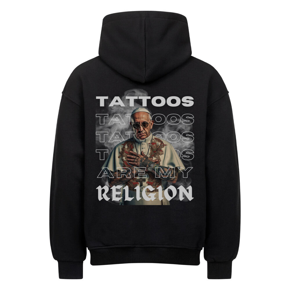 Religion - Heavy Oversized Backprint Hoodie Hoodie  XS Schwarz  Tattoo Fashion von inked-mafia.de. Dieses Teil gehört in jeden Kleiderschrank eines inked-rebels! Finde ideale Geschenke für Tätowierte, Tattoofans oder Tätowierer.