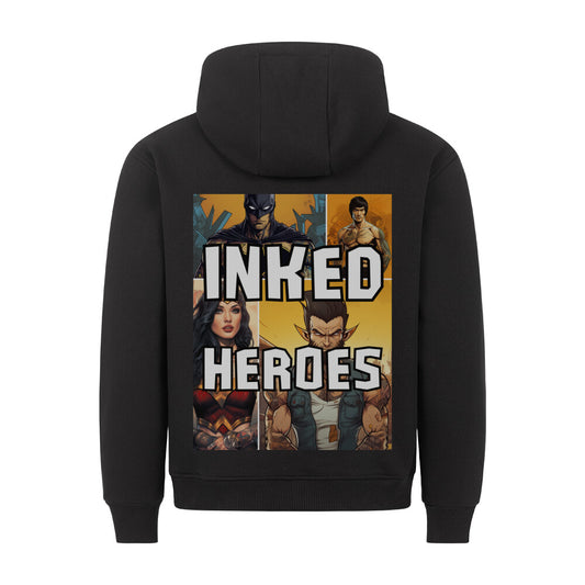 Inked Heroes - Backprint Hoodie Hoodie  S Schwarz  Tattoo Fashion von inked-mafia.de. Dieses Teil gehört in jeden Kleiderschrank eines inked-rebels! Finde ideale Geschenke für Tätowierte, Tattoofans oder Tätowierer.