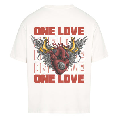 One Love - Heavy Oversized Backprint Shirt T-Shirt  XS Weiß  Tattoo Fashion von inked-mafia.de. Dieses Teil gehört in jeden Kleiderschrank eines inked-rebels! Finde ideale Geschenke für Tätowierte, Tattoofans oder Tätowierer.