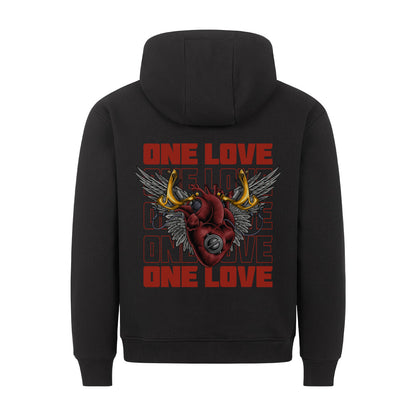 One Love - Backprint Hoodie Hoodie  S Schwarz  Tattoo Fashion von inked-mafia.de. Dieses Teil gehört in jeden Kleiderschrank eines inked-rebels! Finde ideale Geschenke für Tätowierte, Tattoofans oder Tätowierer.