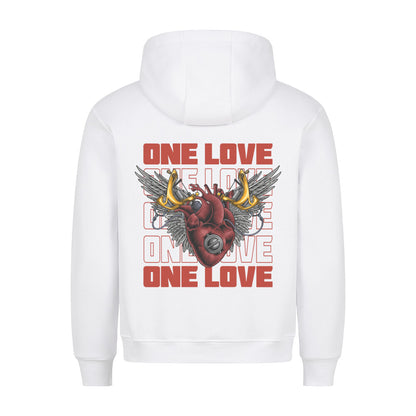 One Love - Backprint Hoodie Hoodie  S Weiß  Tattoo Fashion von inked-mafia.de. Dieses Teil gehört in jeden Kleiderschrank eines inked-rebels! Finde ideale Geschenke für Tätowierte, Tattoofans oder Tätowierer.