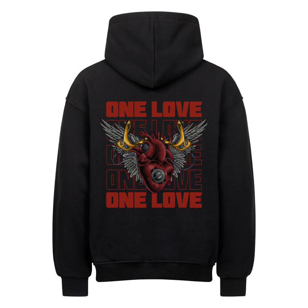 One Love - Heavy Oversized Backprint Hoodie Hoodie  XS Schwarz  Tattoo Fashion von inked-mafia.de. Dieses Teil gehört in jeden Kleiderschrank eines inked-rebels! Finde ideale Geschenke für Tätowierte, Tattoofans oder Tätowierer.