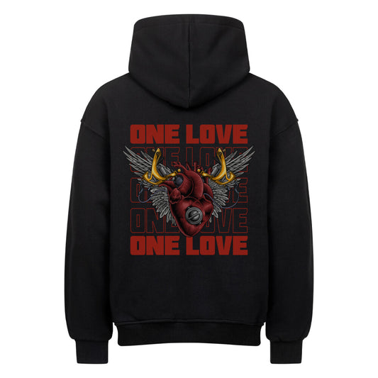 One Love - Heavy Oversized Backprint Hoodie Hoodie  XS Schwarz  Tattoo Fashion von inked-mafia.de. Dieses Teil gehört in jeden Kleiderschrank eines inked-rebels! Finde ideale Geschenke für Tätowierte, Tattoofans oder Tätowierer.