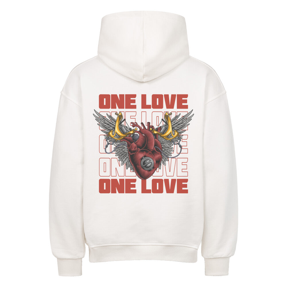 One Love - Heavy Oversized Backprint Hoodie Hoodie  XS Weiß  Tattoo Fashion von inked-mafia.de. Dieses Teil gehört in jeden Kleiderschrank eines inked-rebels! Finde ideale Geschenke für Tätowierte, Tattoofans oder Tätowierer.