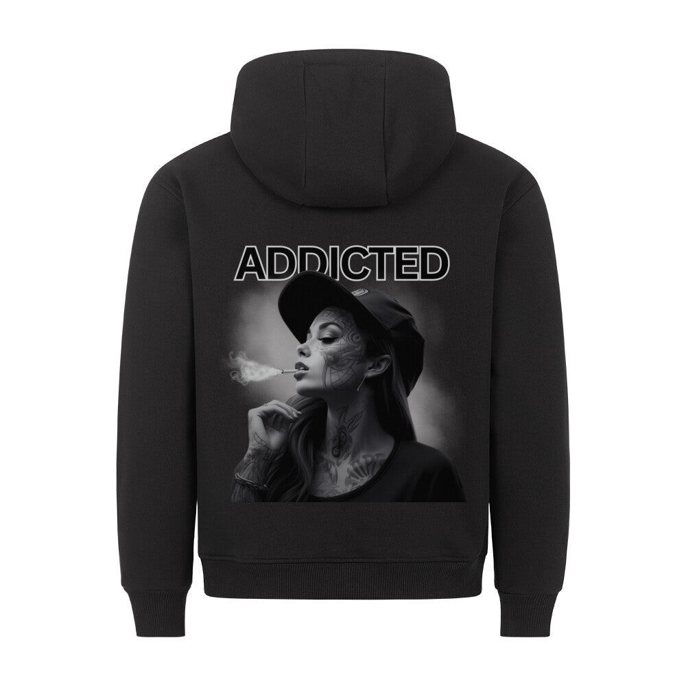 Addicted - Backprint Hoodie Hoodie  S Schwarz  Tattoo Fashion von inked-mafia.de. Dieses Teil gehört in jeden Kleiderschrank eines inked-rebels! Finde ideale Geschenke für Tätowierte, Tattoofans oder Tätowierer.