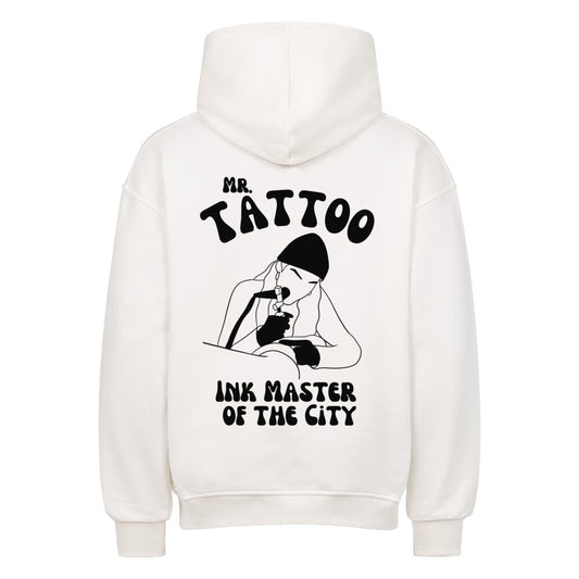 Mr. Tattoo - Heavy Oversized Backprint Hoodie Hoodie  XS Weiß  Tattoo Fashion von inked-mafia.de. Dieses Teil gehört in jeden Kleiderschrank eines inked-rebels! Finde ideale Geschenke für Tätowierte, Tattoofans oder Tätowierer.