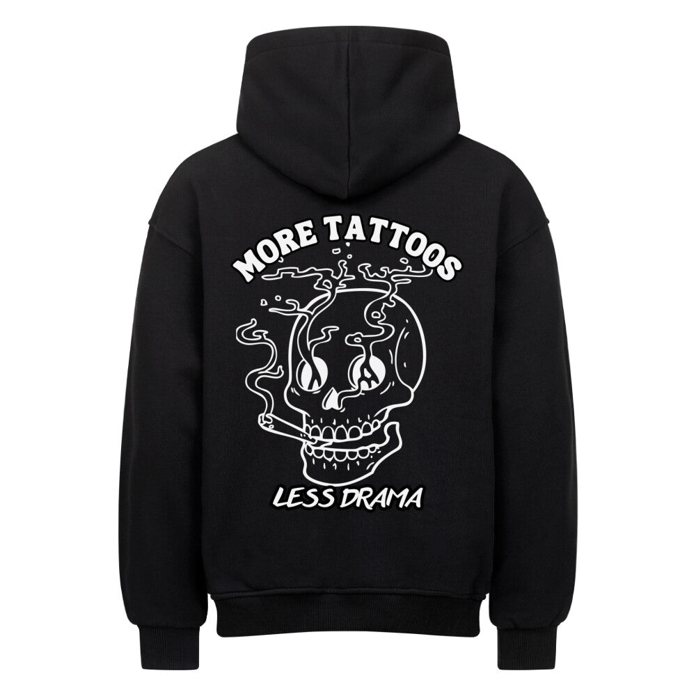 Less Drama - Heavy Oversized Backprint Hoodie Hoodie  XS Schwarz  Tattoo Fashion von inked-mafia.de. Dieses Teil gehört in jeden Kleiderschrank eines inked-rebels! Finde ideale Geschenke für Tätowierte, Tattoofans oder Tätowierer.