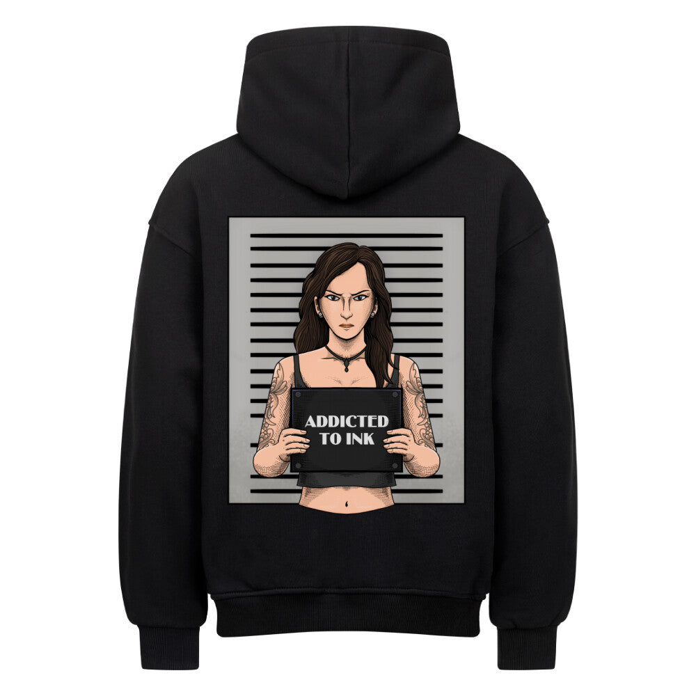 Addicted to ink - Heavy Oversized Backprint Hoodie Hoodie  XS Schwarz  Tattoo Fashion von inked-mafia.de. Dieses Teil gehört in jeden Kleiderschrank eines inked-rebels! Finde ideale Geschenke für Tätowierte, Tattoofans oder Tätowierer.