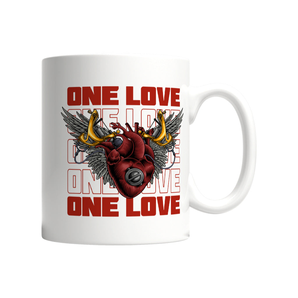 One Love - Tasse Mug     Tattoo Fashion von inked-mafia.de. Dieses Teil gehört in jeden Kleiderschrank eines inked-rebels! Finde ideale Geschenke für Tätowierte, Tattoofans oder Tätowierer.