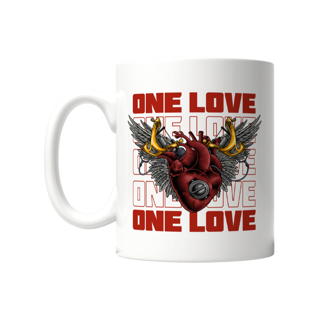 One Love - Tasse Mug     Tattoo Fashion von inked-mafia.de. Dieses Teil gehört in jeden Kleiderschrank eines inked-rebels! Finde ideale Geschenke für Tätowierte, Tattoofans oder Tätowierer.