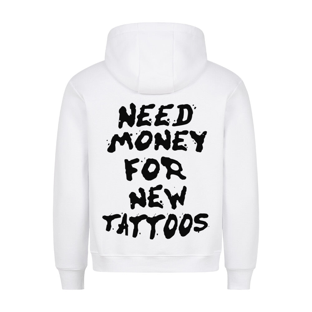 Need Money  - Backprint Hoodie Hoodie  S Weiß  Tattoo Fashion von inked-mafia.de. Dieses Teil gehört in jeden Kleiderschrank eines inked-rebels! Finde ideale Geschenke für Tätowierte, Tattoofans oder Tätowierer.