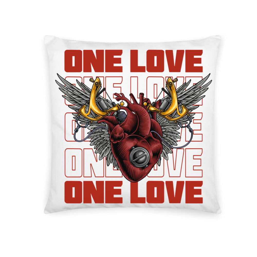One Love - Kissen Pillow     Tattoo Fashion von inked-mafia.de. Dieses Teil gehört in jeden Kleiderschrank eines inked-rebels! Finde ideale Geschenke für Tätowierte, Tattoofans oder Tätowierer.