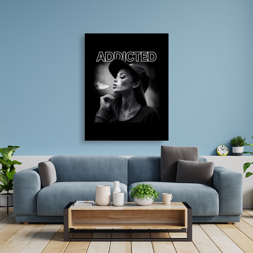 Addicted - Poster Poster  90cm x 120cm   Tattoo Fashion von inked-mafia.de. Dieses Teil gehört in jeden Kleiderschrank eines inked-rebels! Finde ideale Geschenke für Tätowierte, Tattoofans oder Tätowierer.