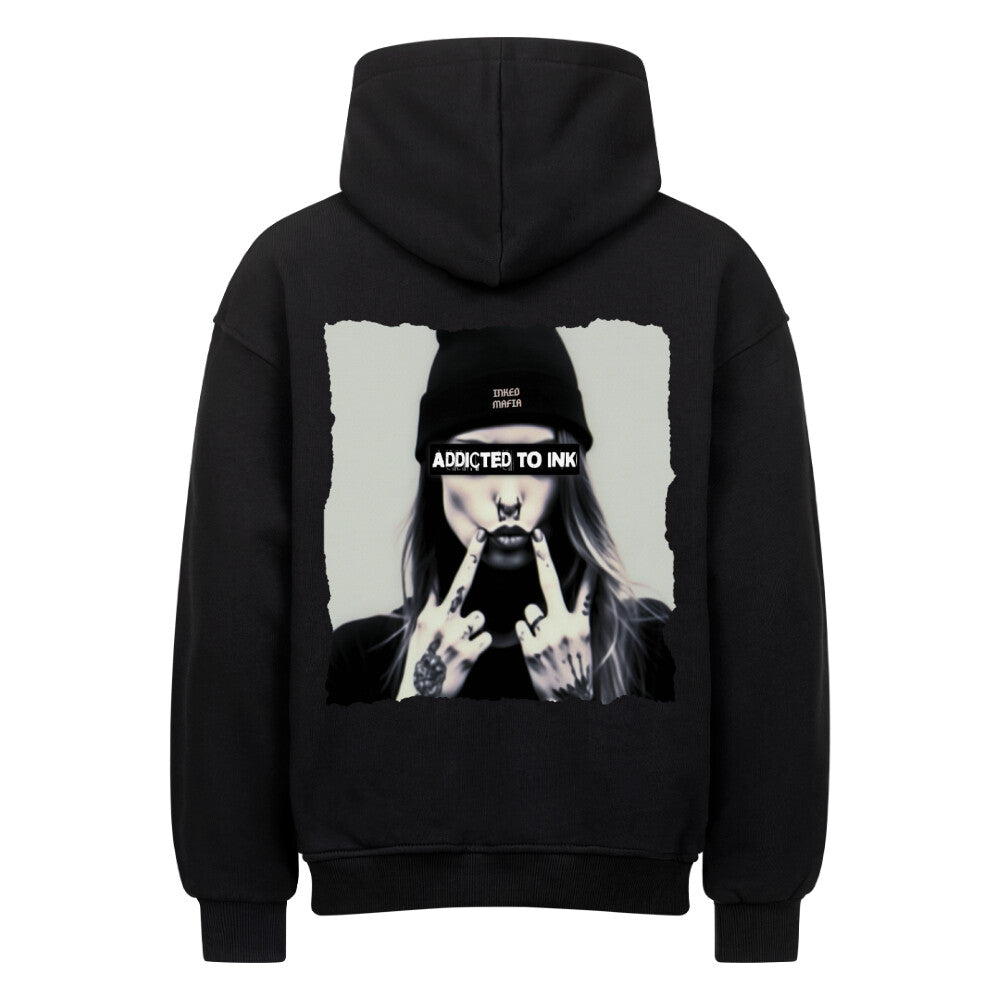 Addicted - Heavy Oversized Backprint Hoodie Hoodie  XS Schwarz  Tattoo Fashion von inked-mafia.de. Dieses Teil gehört in jeden Kleiderschrank eines inked-rebels! Finde ideale Geschenke für Tätowierte, Tattoofans oder Tätowierer.