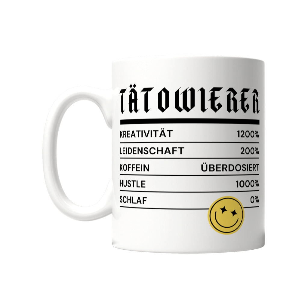 Nutrition Facts - Tasse Mug     Tattoo Fashion von inked-mafia.de. Dieses Teil gehört in jeden Kleiderschrank eines inked-rebels! Finde ideale Geschenke für Tätowierte, Tattoofans oder Tätowierer.