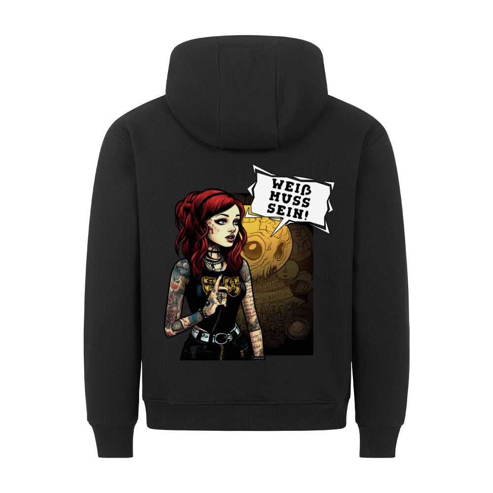 Weiß muss sein - Backprint Hoodie Hoodie  S Schwarz  Tattoo Fashion von inked-mafia.de. Dieses Teil gehört in jeden Kleiderschrank eines inked-rebels! Finde ideale Geschenke für Tätowierte, Tattoofans oder Tätowierer.