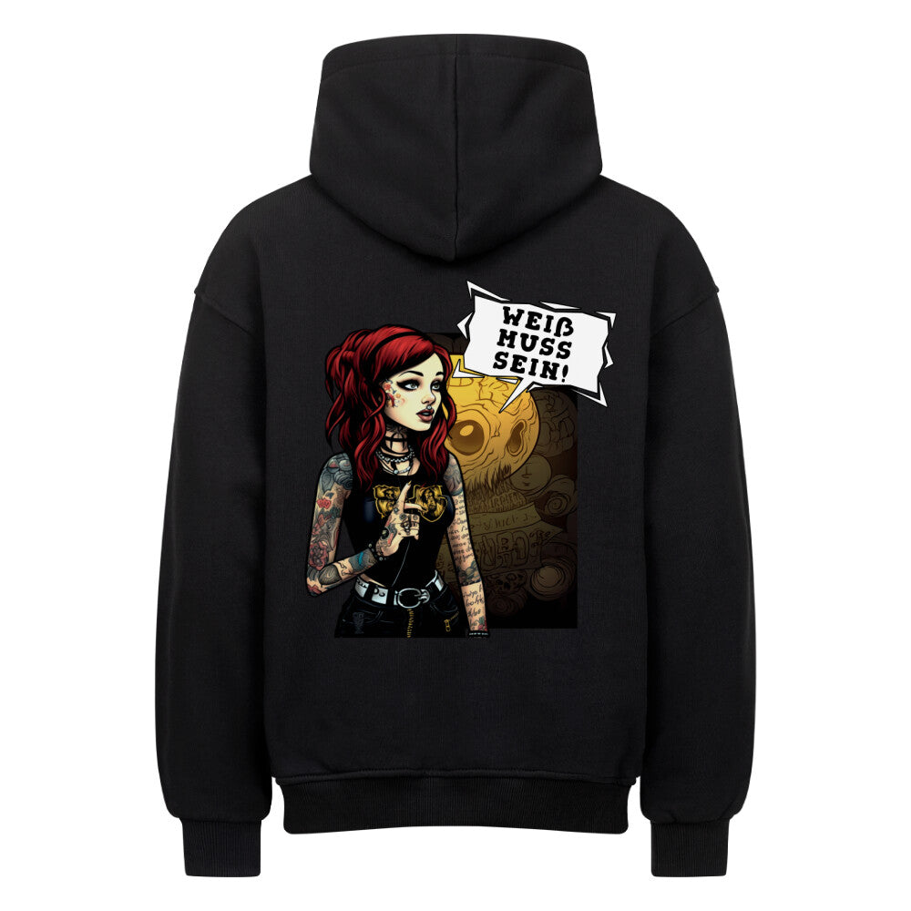 Weiß muss sein - Heavy Oversized Backprint Hoodie Hoodie  XS Schwarz  Tattoo Fashion von inked-mafia.de. Dieses Teil gehört in jeden Kleiderschrank eines inked-rebels! Finde ideale Geschenke für Tätowierte, Tattoofans oder Tätowierer.