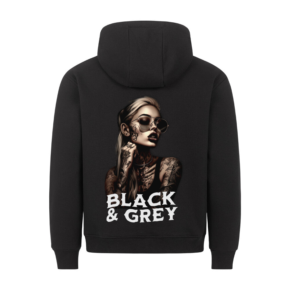 Black and Grey - Backprint Hoodie Hoodie  S Schwarz  Tattoo Fashion von inked-mafia.de. Dieses Teil gehört in jeden Kleiderschrank eines inked-rebels! Finde ideale Geschenke für Tätowierte, Tattoofans oder Tätowierer.