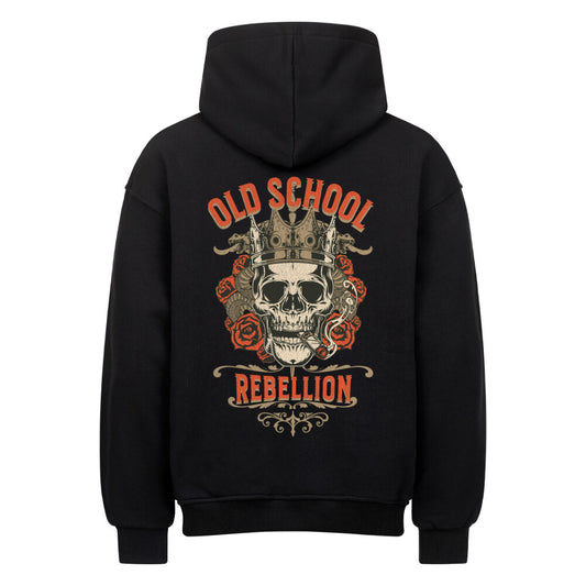 Old School Rebellion - Heavy Oversized Backprint Hoodie Hoodie  XS Schwarz  Tattoo Fashion von inked-mafia.de. Dieses Teil gehört in jeden Kleiderschrank eines inked-rebels! Finde ideale Geschenke für Tätowierte, Tattoofans oder Tätowierer.