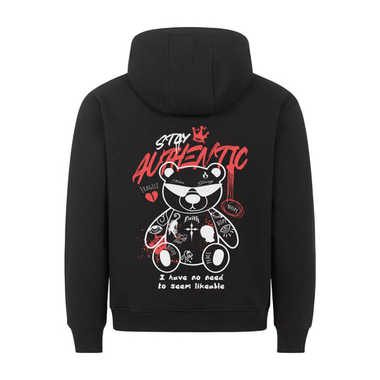 Stay Autentic - Backprint Hoodie Hoodie  S Schwarz  Tattoo Fashion von inked-mafia.de. Dieses Teil gehört in jeden Kleiderschrank eines inked-rebels! Finde ideale Geschenke für Tätowierte, Tattoofans oder Tätowierer.