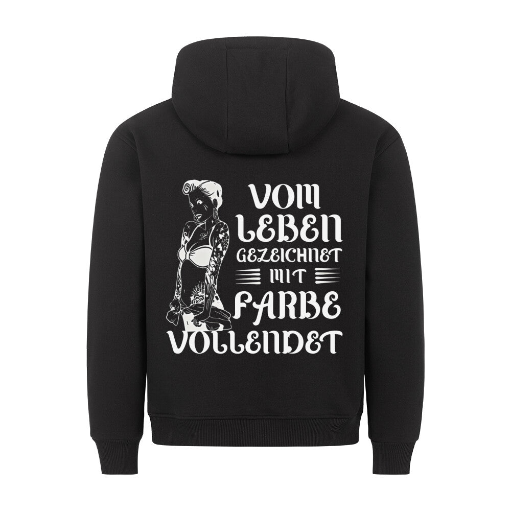 Vom Leben gezeichnet - Backprint Hoodie Hoodie  S Schwarz  Tattoo Fashion von inked-mafia.de. Dieses Teil gehört in jeden Kleiderschrank eines inked-rebels! Finde ideale Geschenke für Tätowierte, Tattoofans oder Tätowierer.