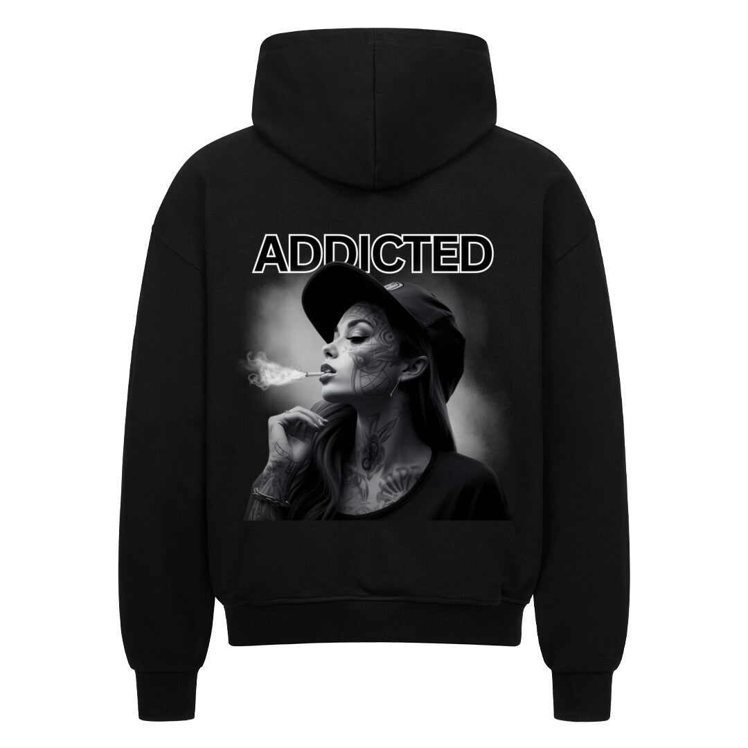 Addicted - Heavy Oversized Backprint Zipper Hoodie  S Schwarz  Tattoo Fashion von inked-mafia.de. Dieses Teil gehört in jeden Kleiderschrank eines inked-rebels! Finde ideale Geschenke für Tätowierte, Tattoofans oder Tätowierer.