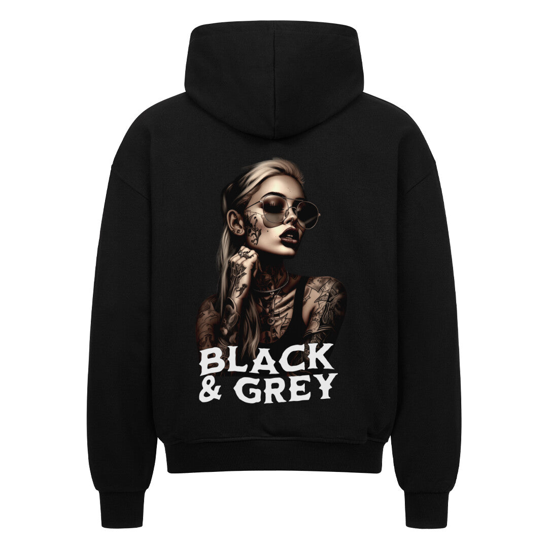 Black & Grey - Heavy Oversized Backprint Zipper Hoodie  S Schwarz  Tattoo Fashion von inked-mafia.de. Dieses Teil gehört in jeden Kleiderschrank eines inked-rebels! Finde ideale Geschenke für Tätowierte, Tattoofans oder Tätowierer.