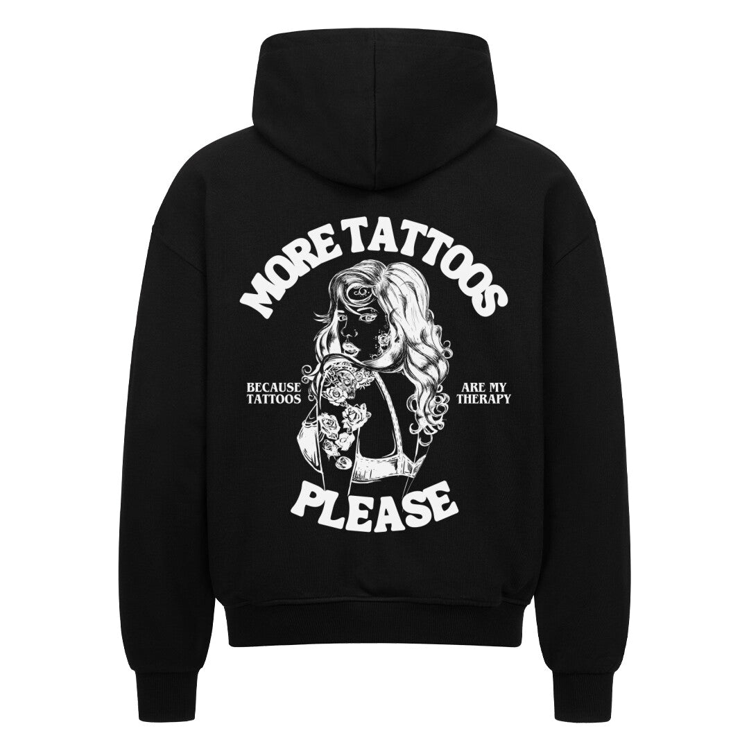More Tattoos please - Heavy Oversized Backprint Zipper Hoodie  S Schwarz  Tattoo Fashion von inked-mafia.de. Dieses Teil gehört in jeden Kleiderschrank eines inked-rebels! Finde ideale Geschenke für Tätowierte, Tattoofans oder Tätowierer.