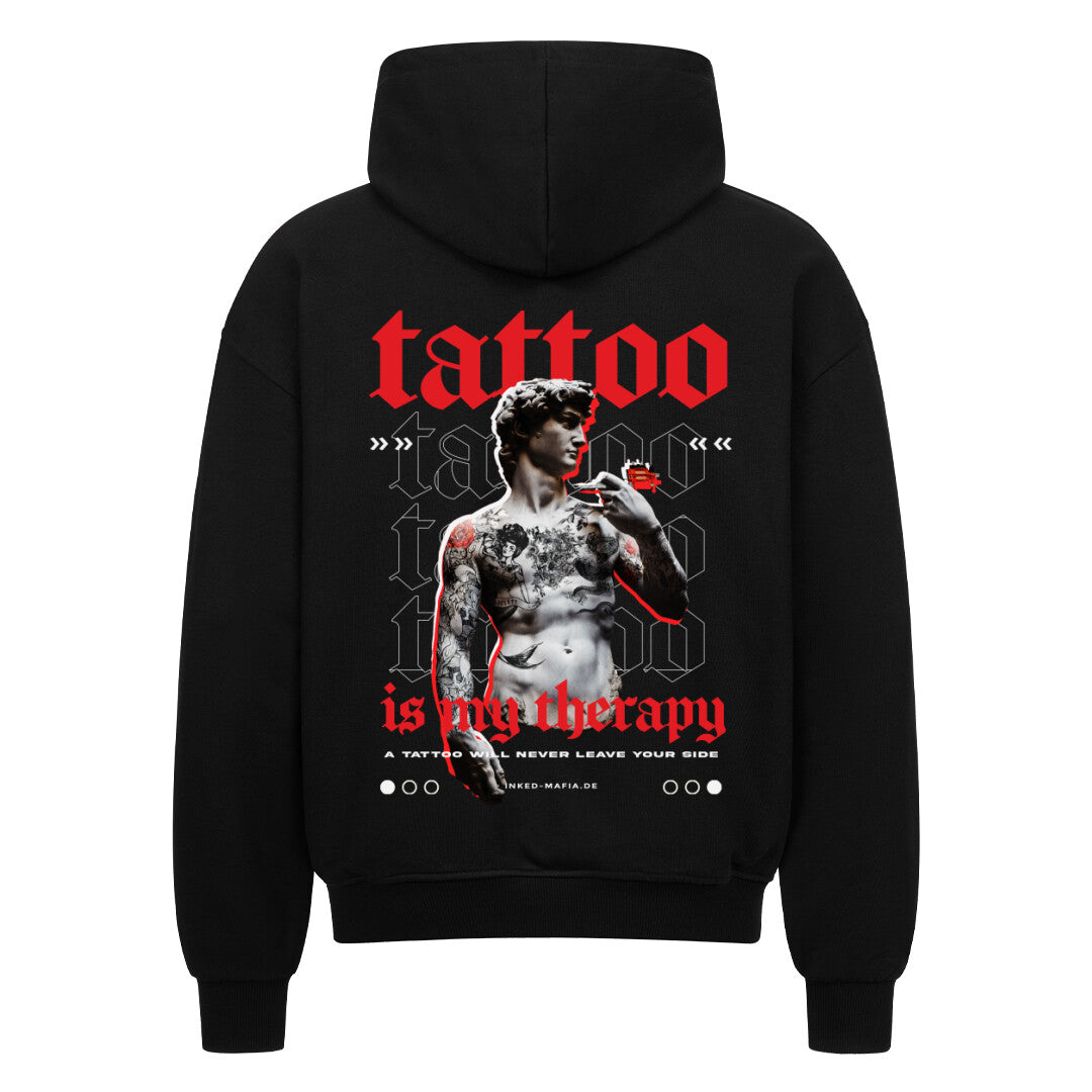 Therapy - Heavy Oversized Backprint Zipper Hoodie  S Schwarz  Tattoo Fashion von inked-mafia.de. Dieses Teil gehört in jeden Kleiderschrank eines inked-rebels! Finde ideale Geschenke für Tätowierte, Tattoofans oder Tätowierer.